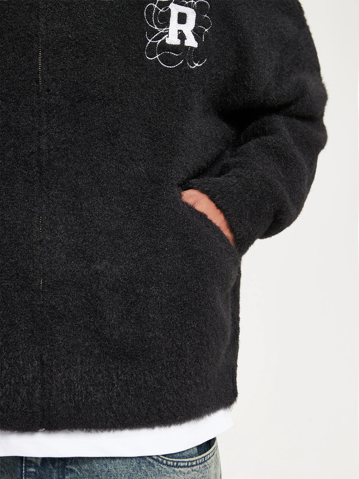 FURRY KNIT ZIP-JACKET - BLACK - Image 7