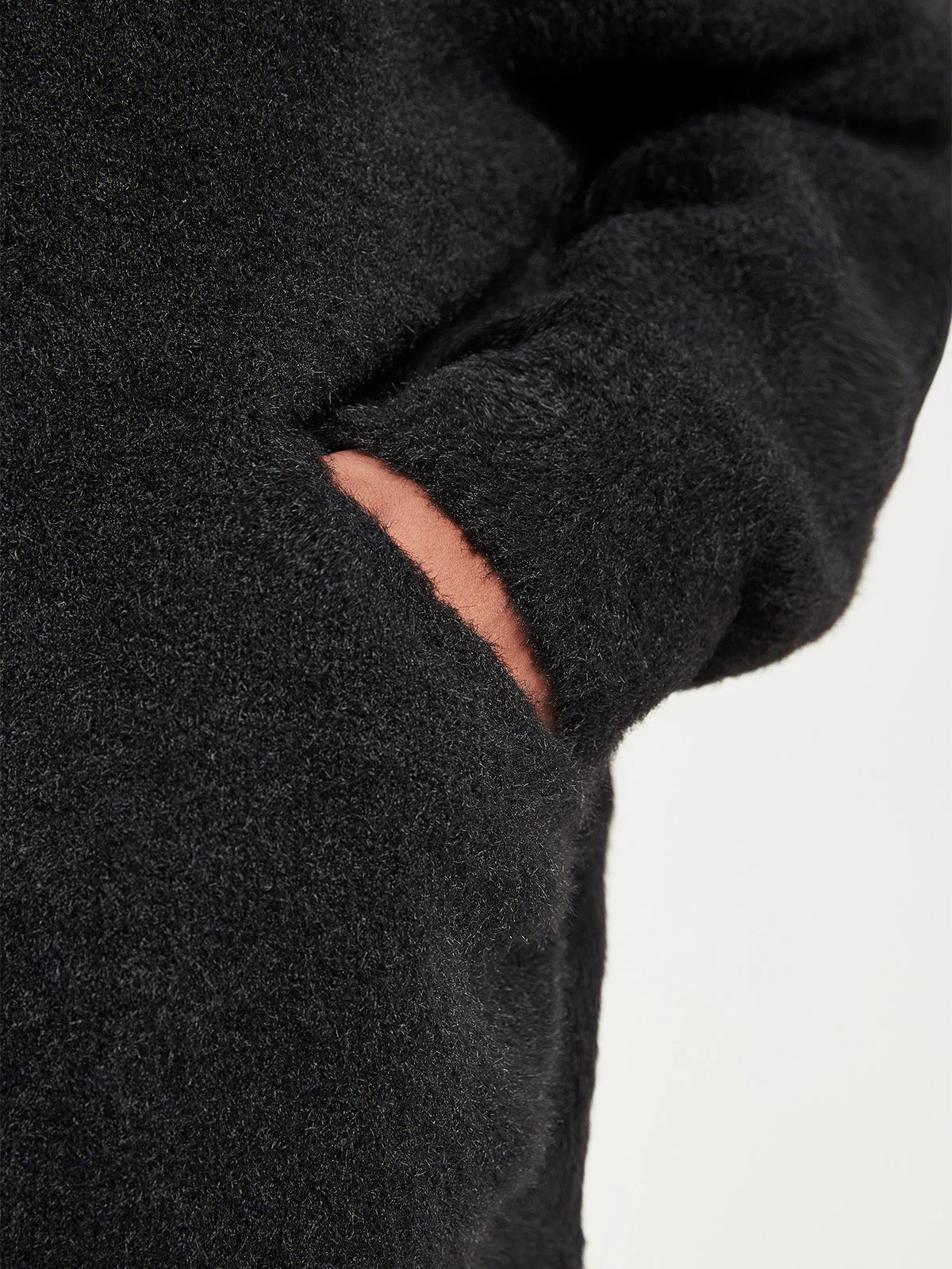 FURRY KNIT ZIP-JACKET - BLACK - Image 8
