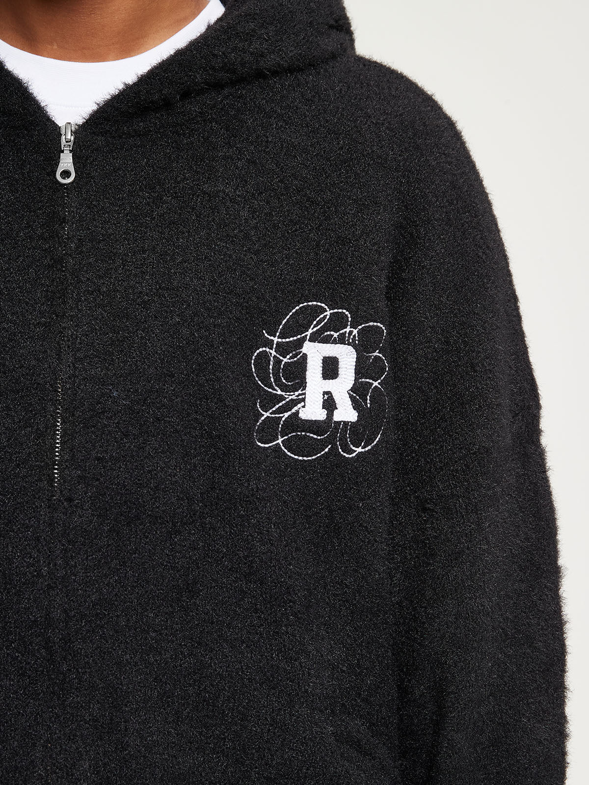 FURRY KNIT ZIP-JACKET - BLACK - Image 9