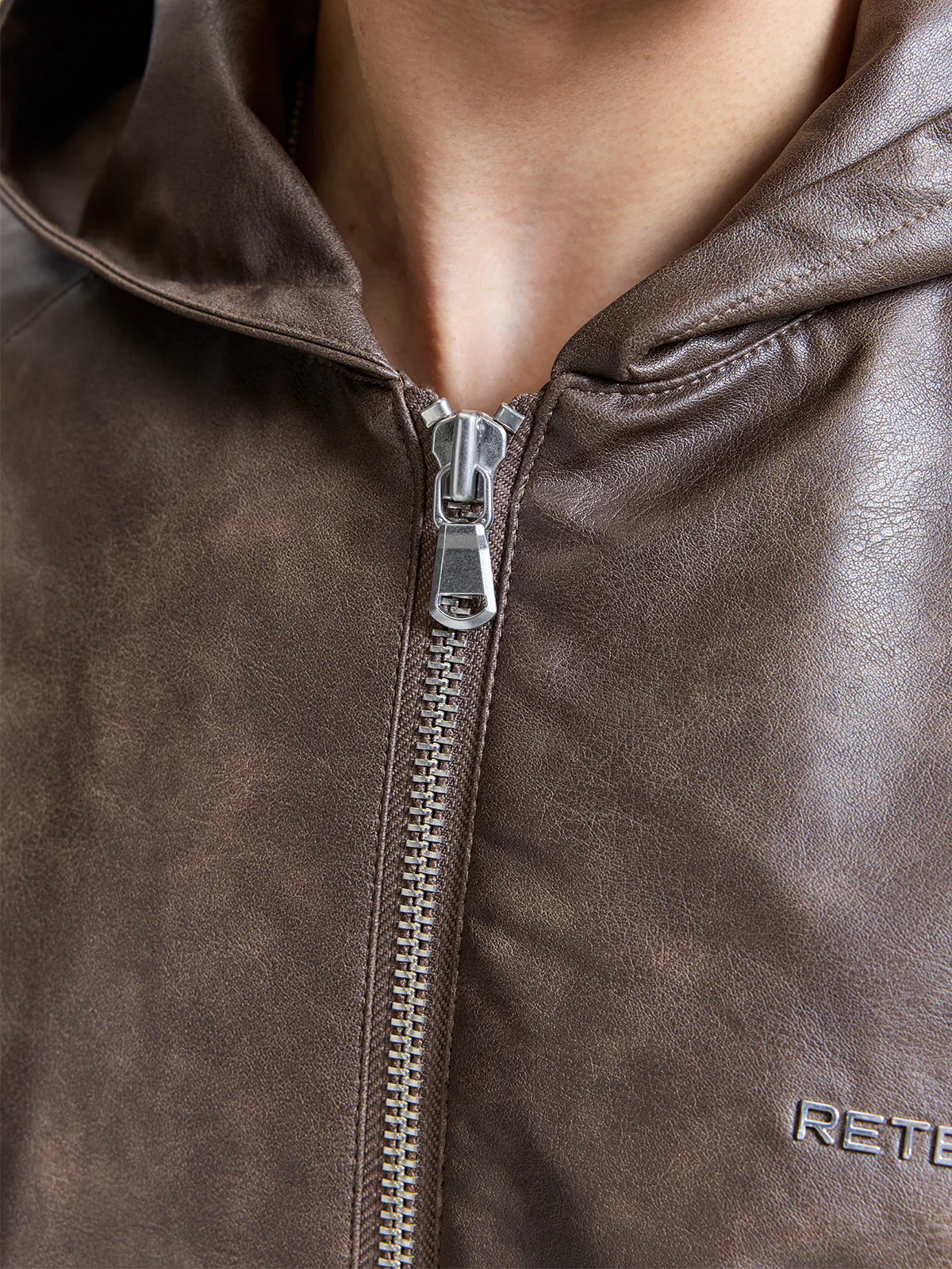 HOODED LEATHER JACKET - VINTAGE BROWN - Image 8