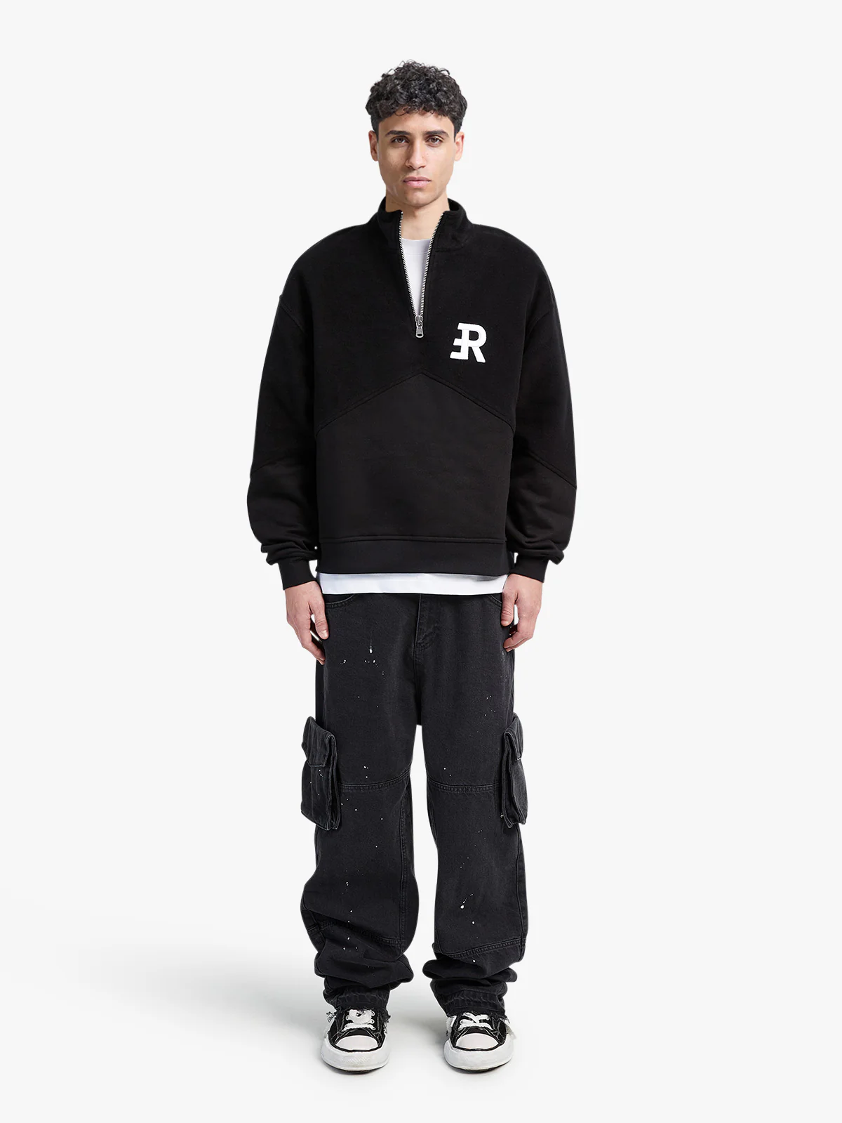 INSIDE OUT HALF ZIP HOODIE - BLACK - Image 6
