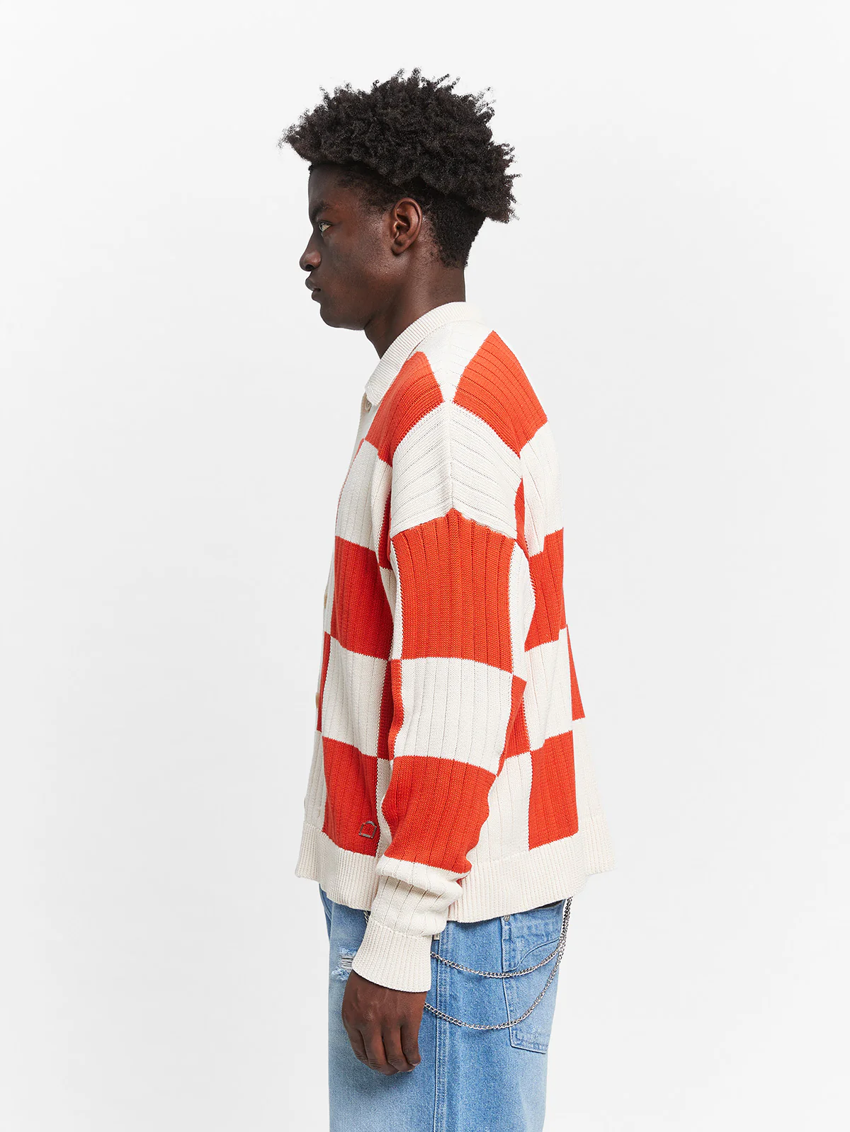 KNIT BUTTON JACKET - CREAM/RED - Image 4