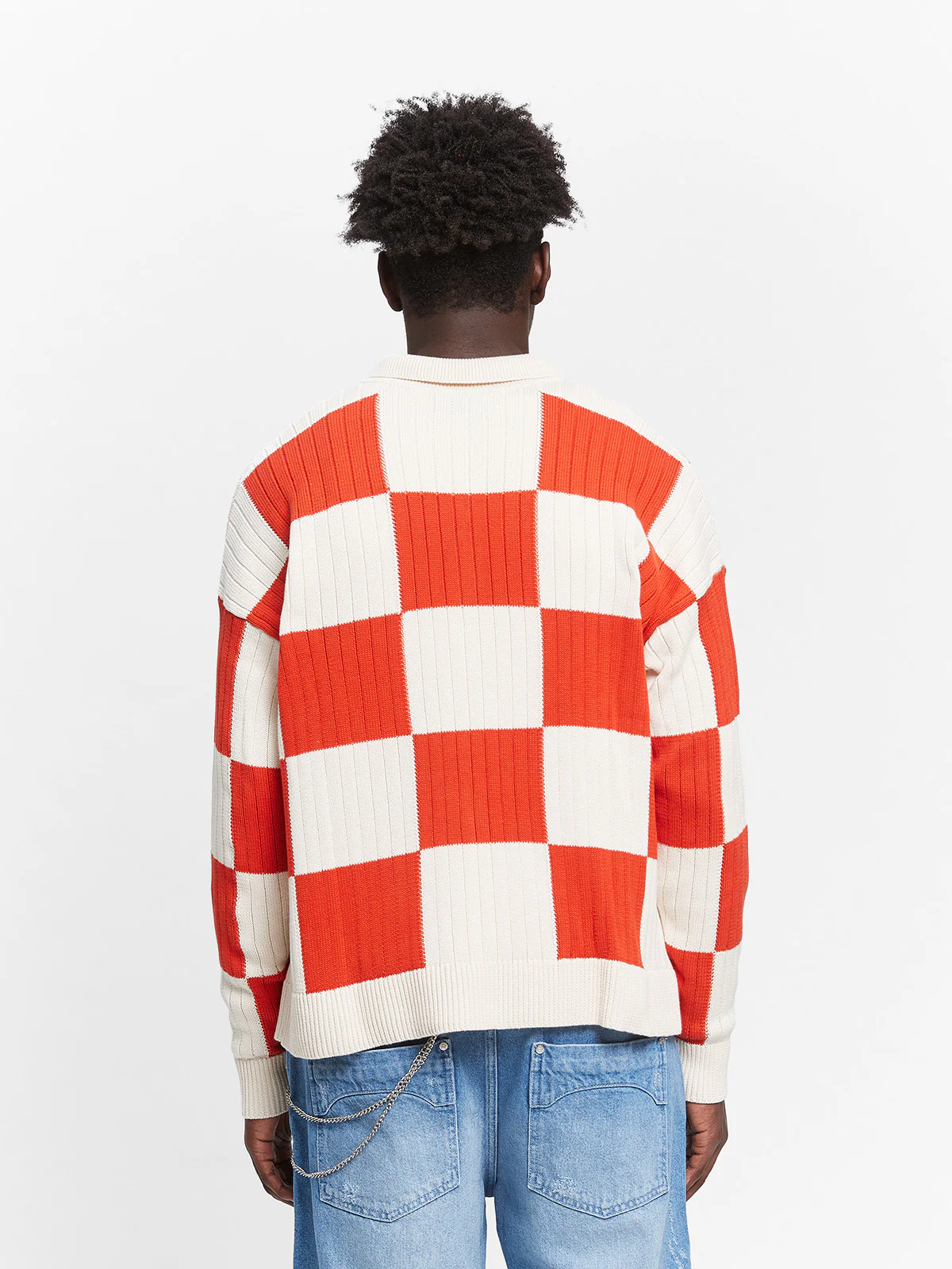 KNIT BUTTON JACKET - CREAM/RED - Image 5