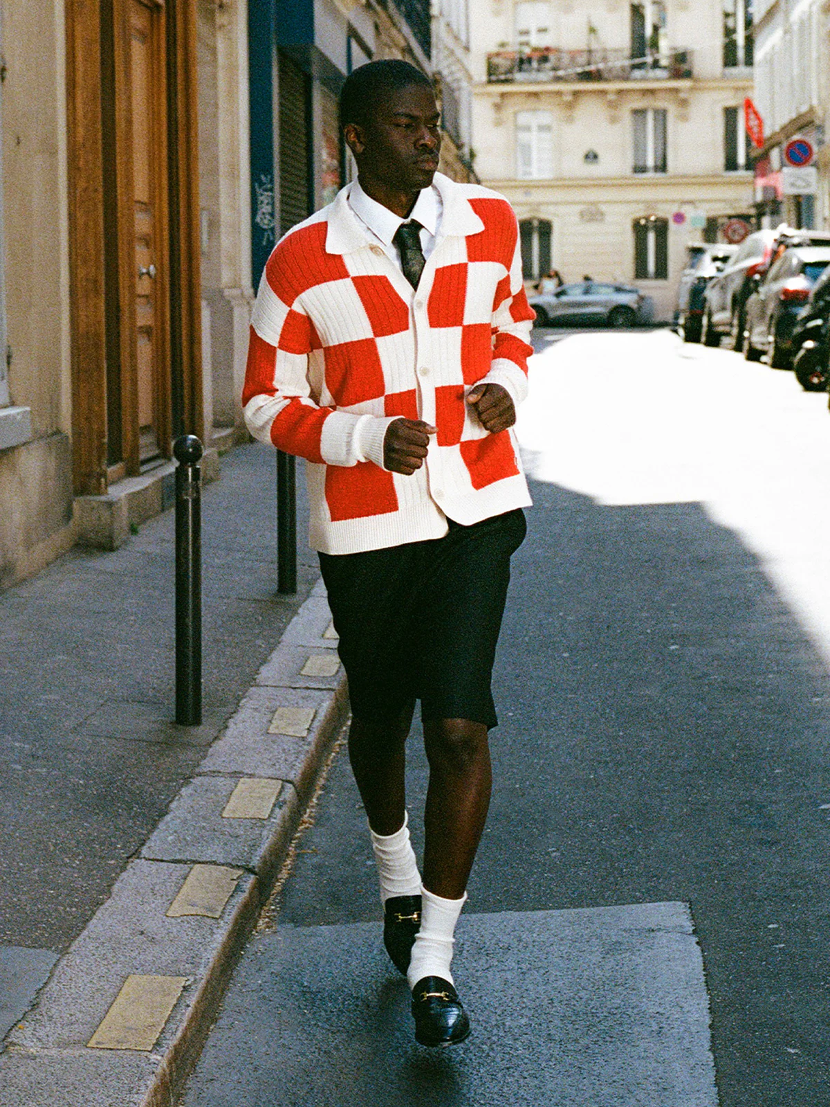 KNIT BUTTON JACKET - CREAM/RED - Image 7