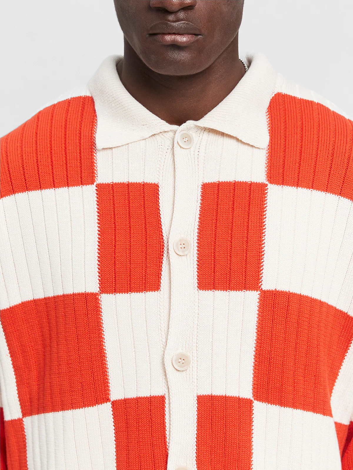 KNIT BUTTON JACKET - CREAM/RED - Image 8