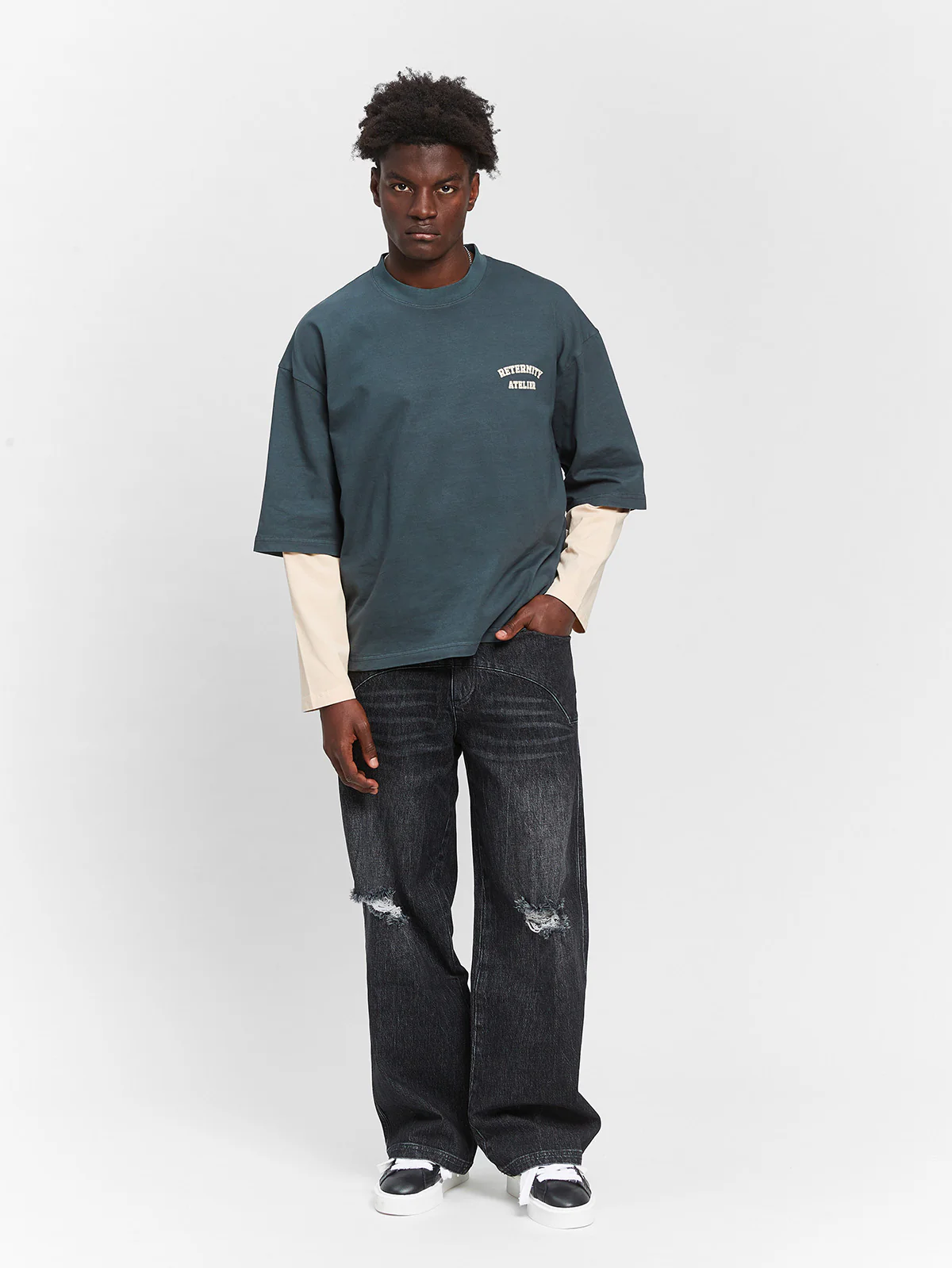 LAYERED LONGSLEEVE - WASHED GREY/CREAM - Image 9