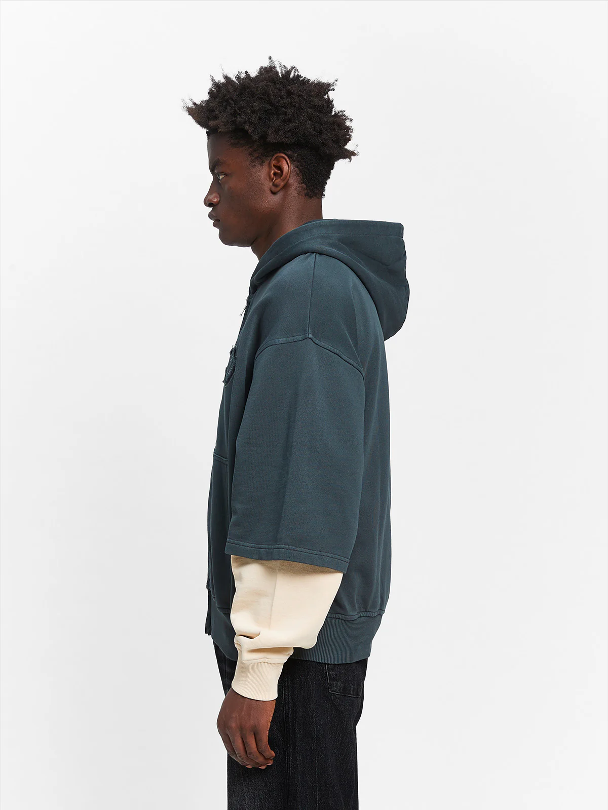 LAYERED ZIP-HOODIE - WASHED GREY/CREAM - Image 4