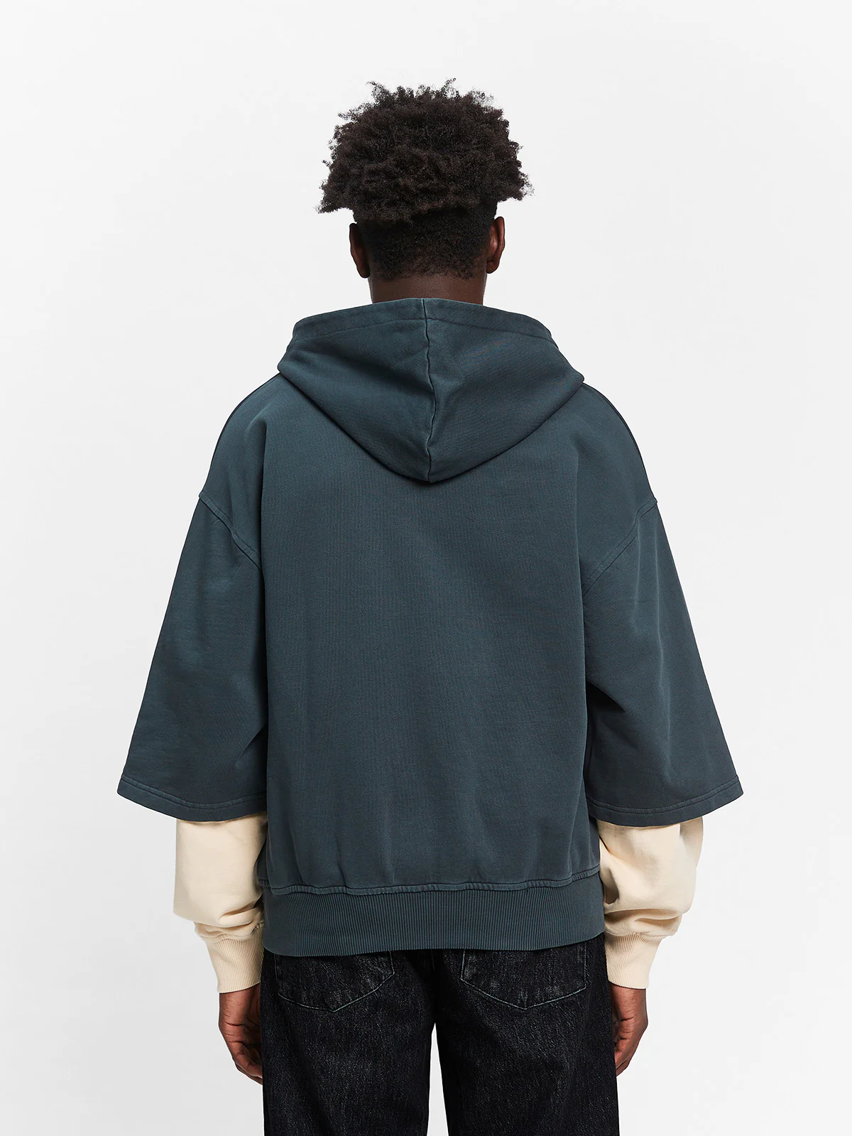 LAYERED ZIP-HOODIE - WASHED GREY/CREAM - Image 5