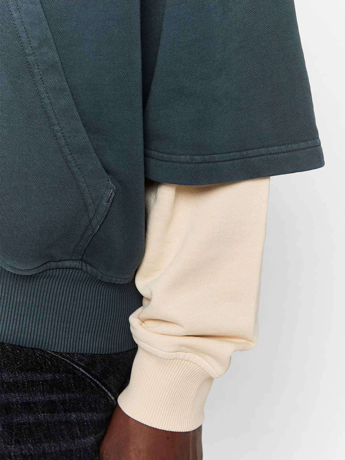 LAYERED ZIP-HOODIE - WASHED GREY/CREAM - Image 8