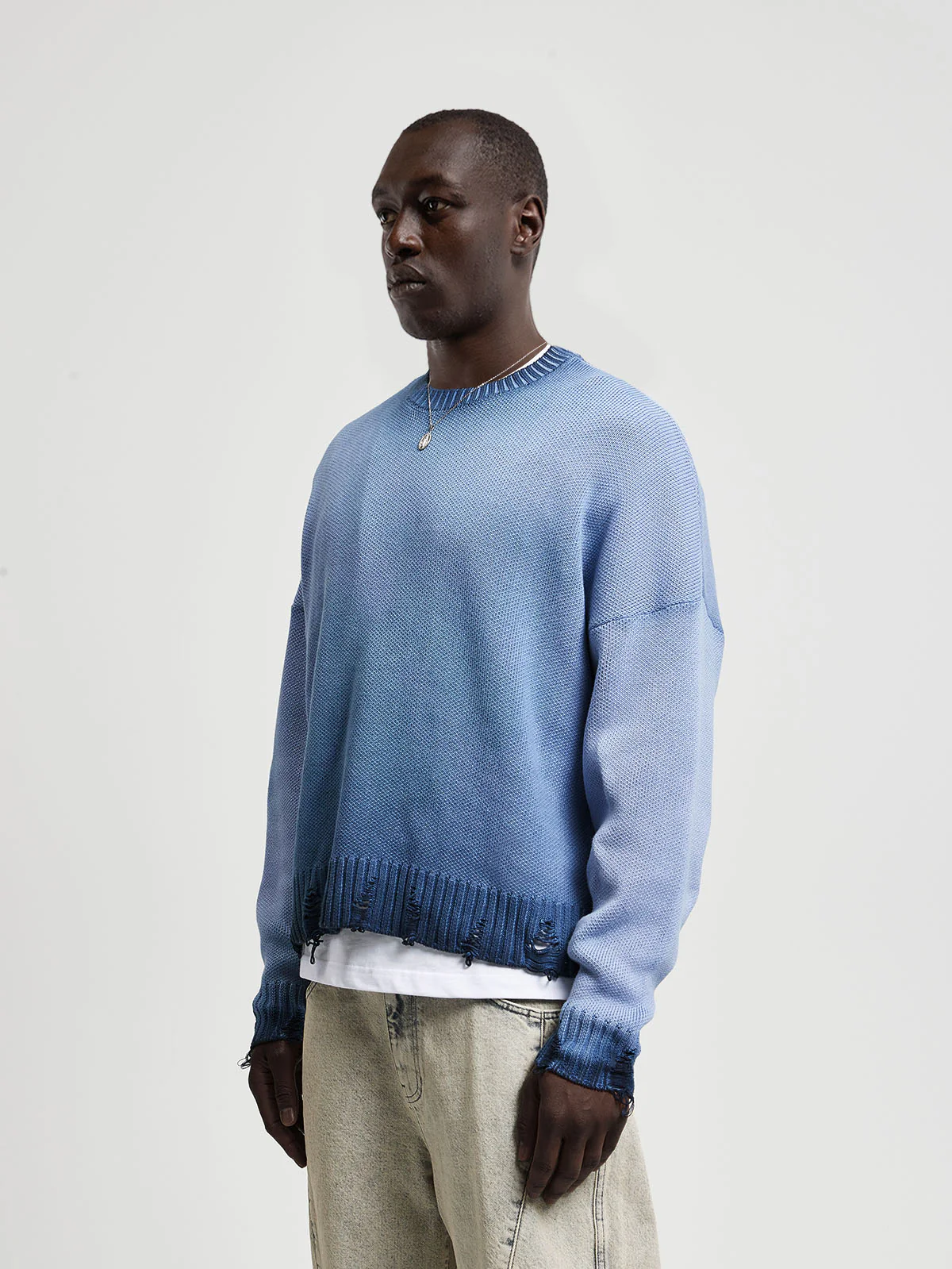 OIL WASHED KNIT SWEATER - BLUE - Image 3