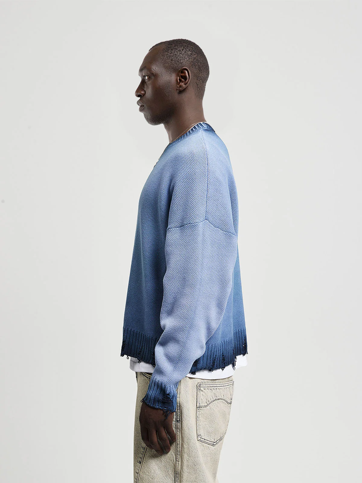 OIL WASHED KNIT SWEATER - BLUE - Image 4