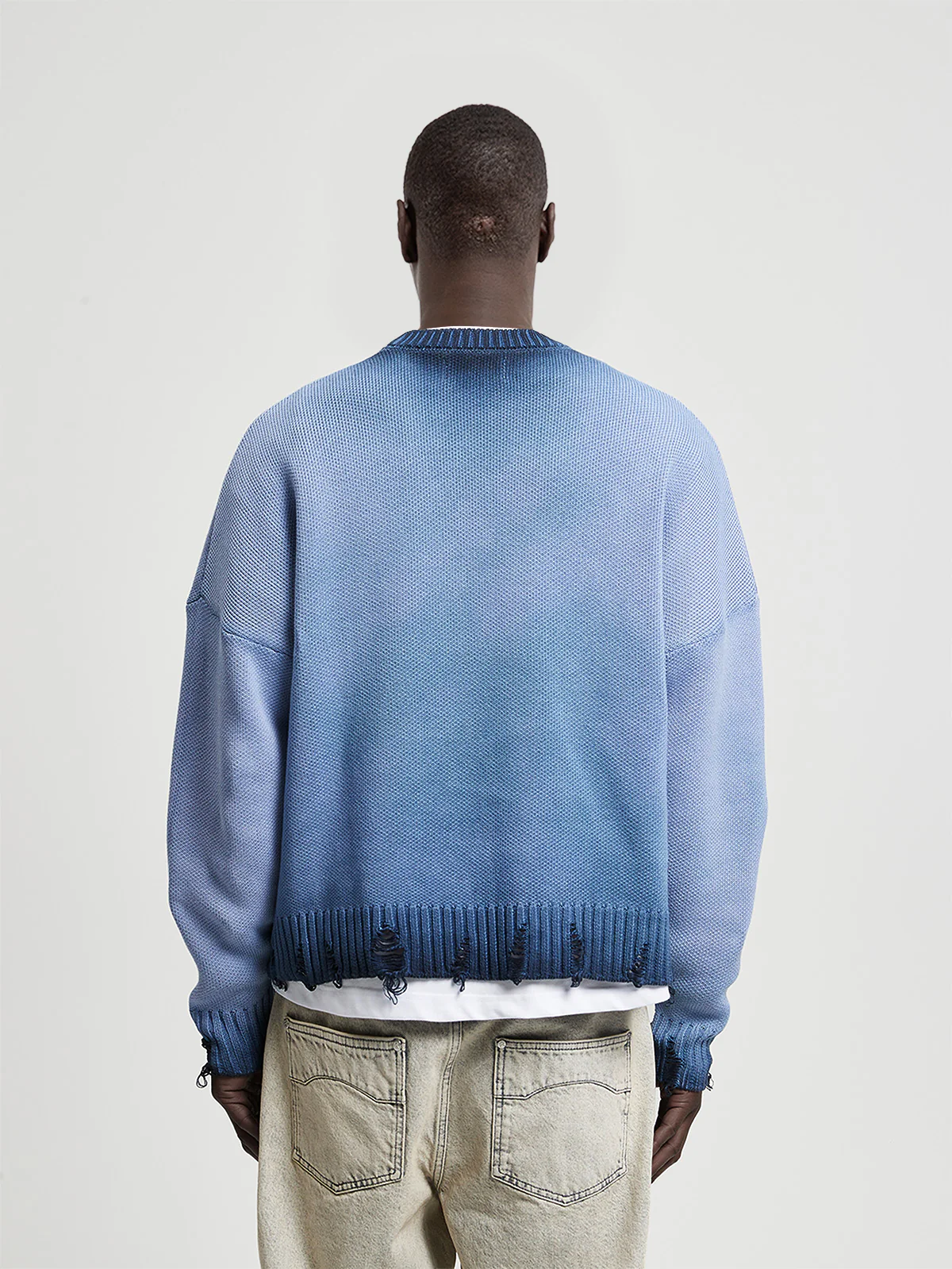 OIL WASHED KNIT SWEATER - BLUE - Image 5