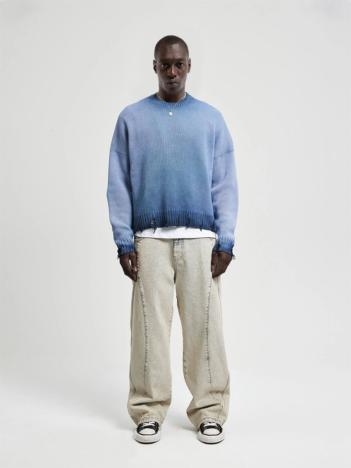 OIL WASHED KNIT SWEATER - BLUE - Image 6