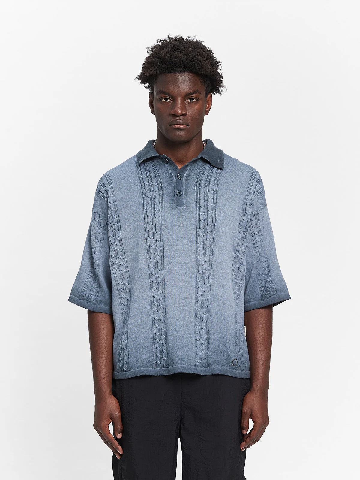 OIL WASHED POLO KNIT SHIRT - BLUE - Image 2