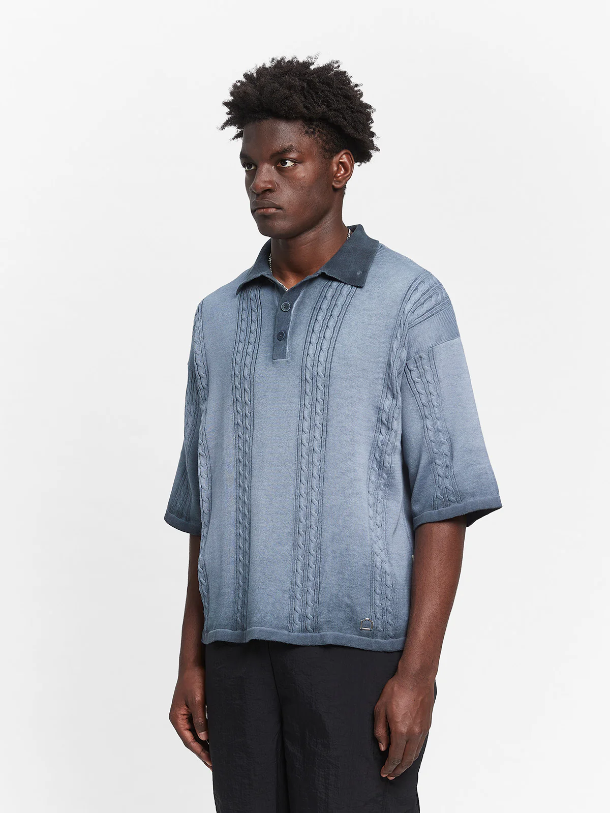 OIL WASHED POLO KNIT SHIRT - BLUE - Image 3