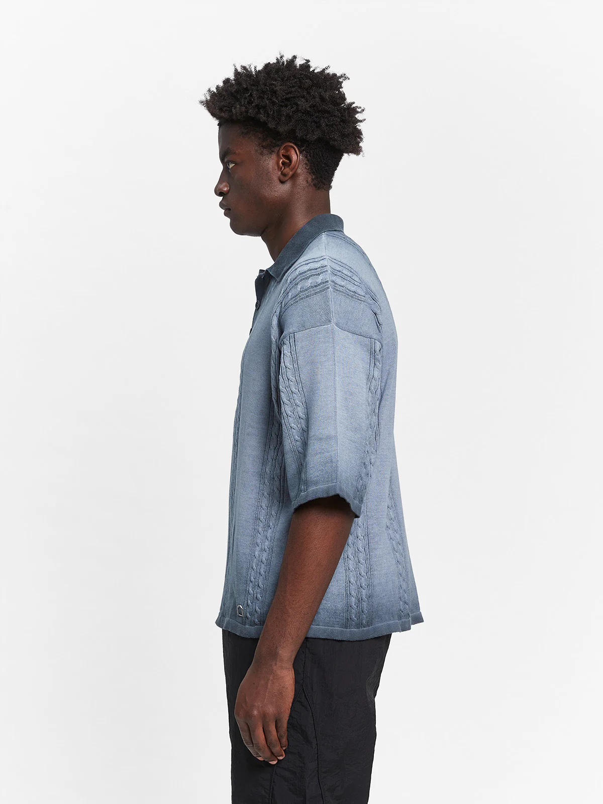 OIL WASHED POLO KNIT SHIRT - BLUE - Image 4