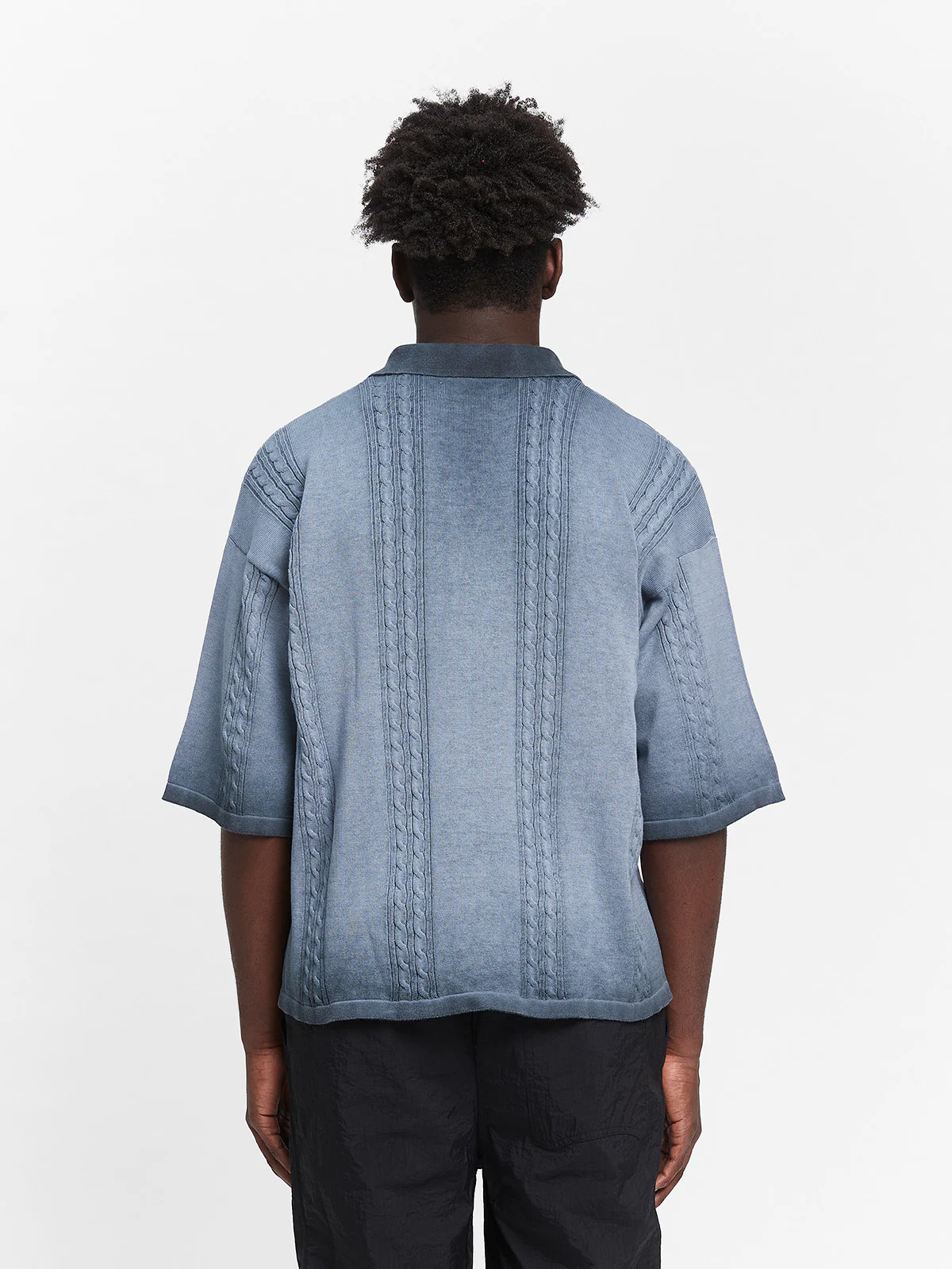 OIL WASHED POLO KNIT SHIRT - BLUE - Image 5