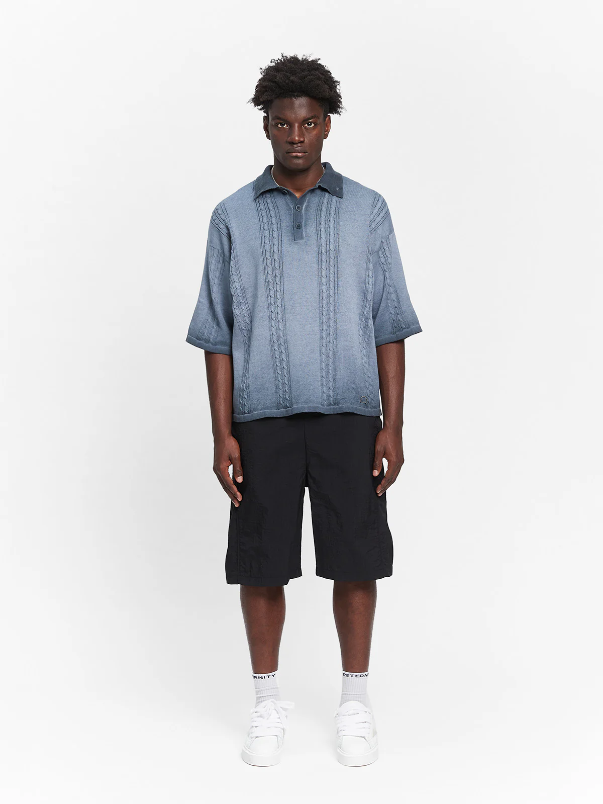 OIL WASHED POLO KNIT SHIRT - BLUE - Image 6