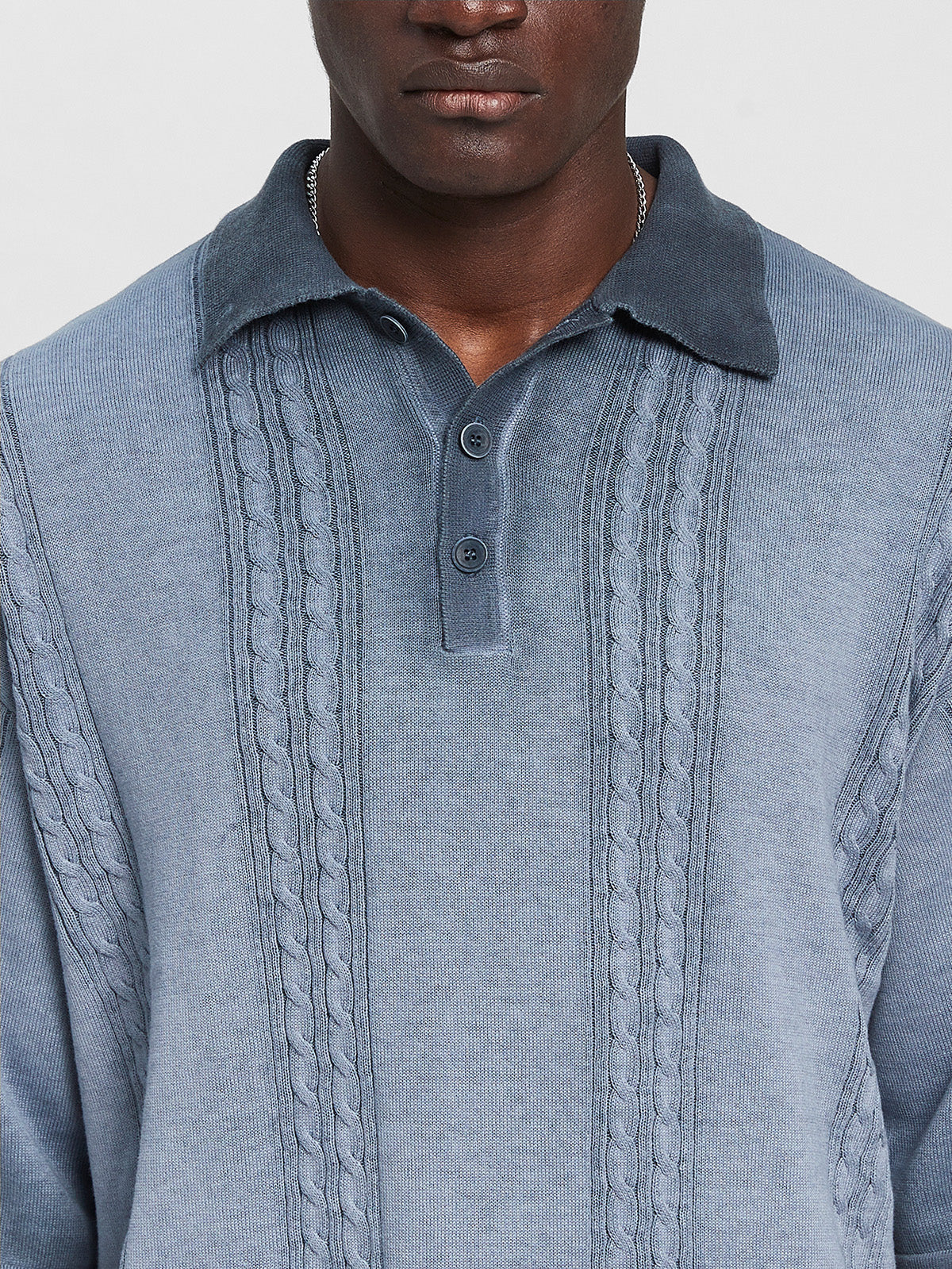 OIL WASHED POLO KNIT SHIRT - BLUE - Image 8