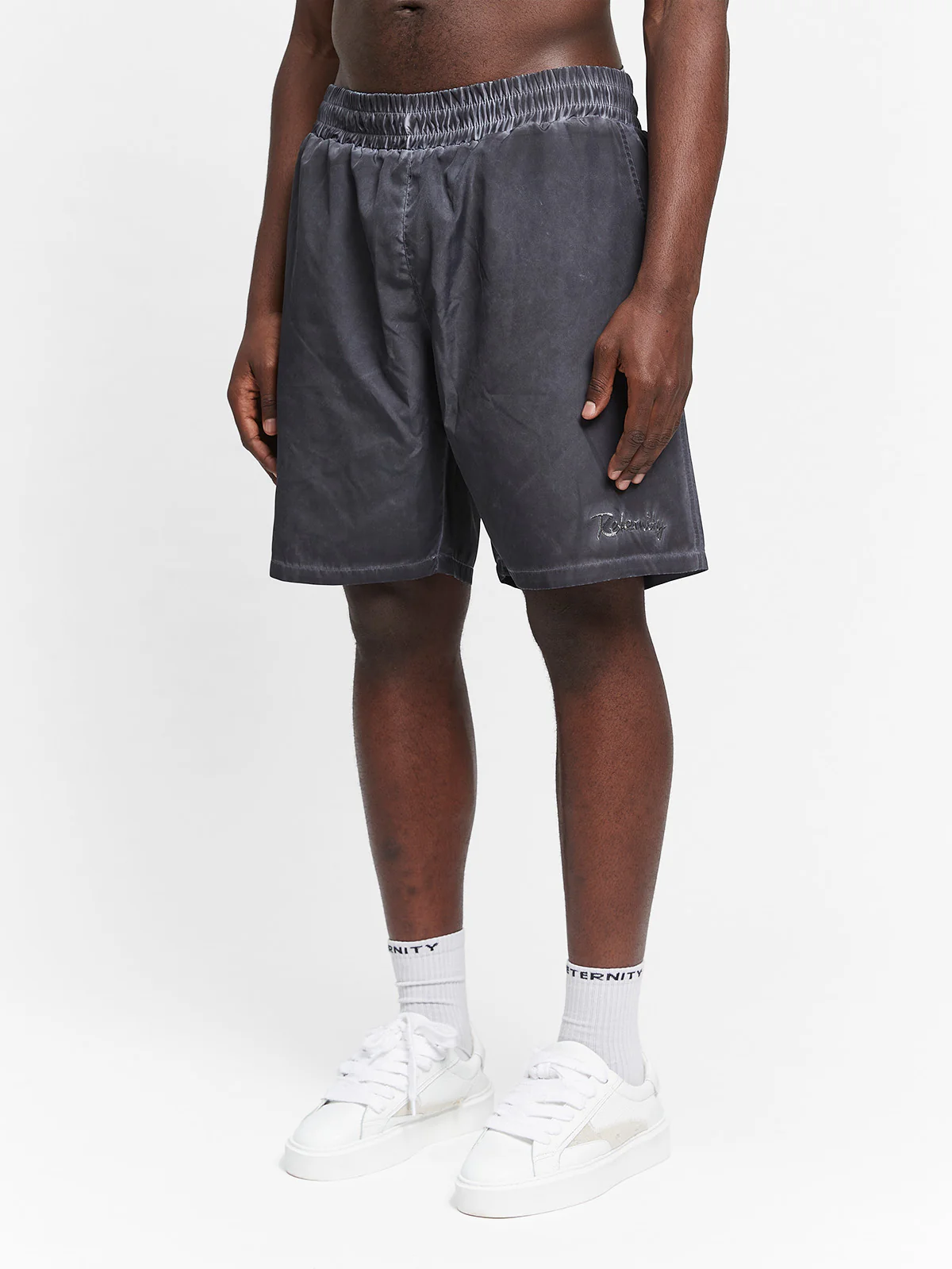 OIL WASHED SWIM SHORTS - BLACK - Image 3
