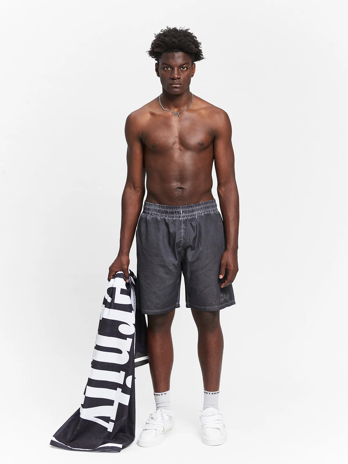 OIL WASHED SWIM SHORTS - BLACK - Image 6