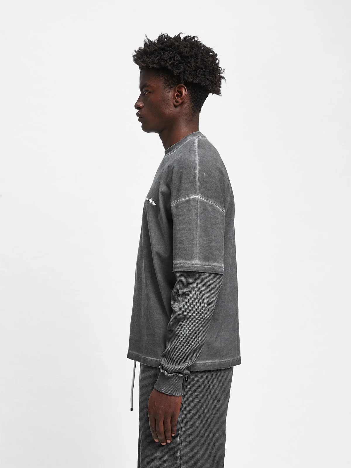 OIL WASHED WAFFLE LONGSLEEVE - VINTAGE GREY - Image 4