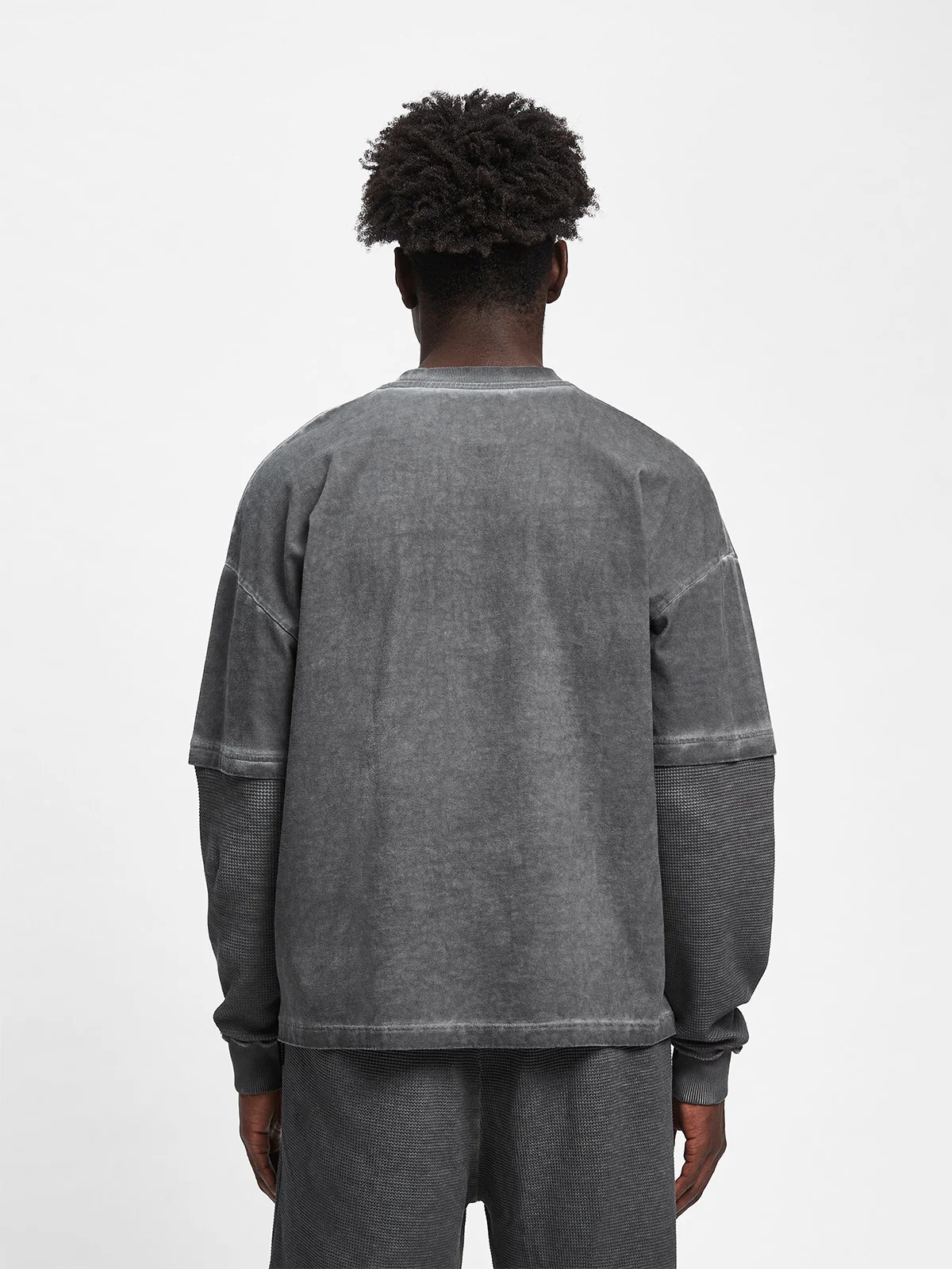 OIL WASHED WAFFLE LONGSLEEVE - VINTAGE GREY - Image 5