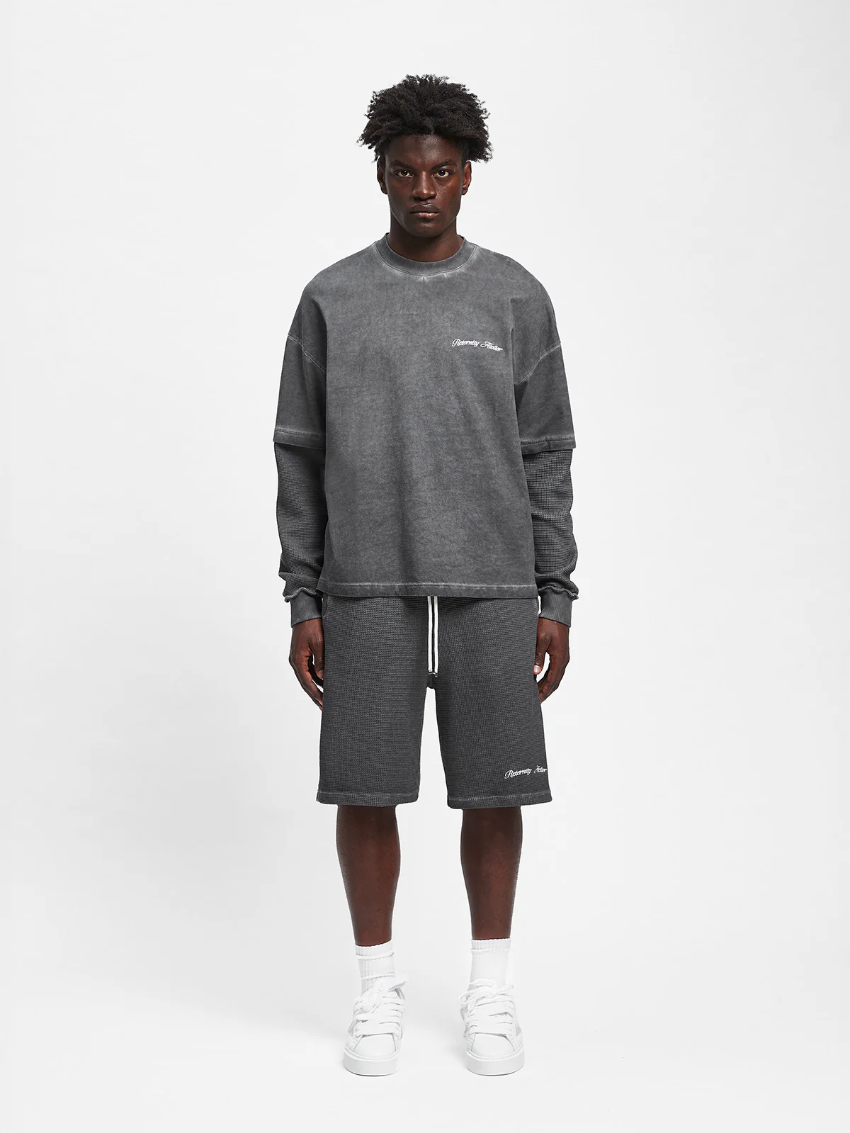 OIL WASHED WAFFLE LONGSLEEVE - VINTAGE GREY - Image 6