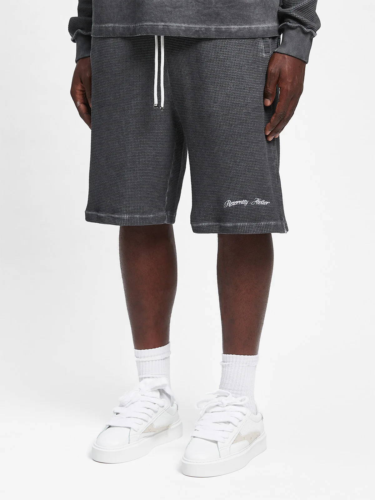 OIL WASHED WAFFLE SHORTS - VINTAGE GREY - Image 3