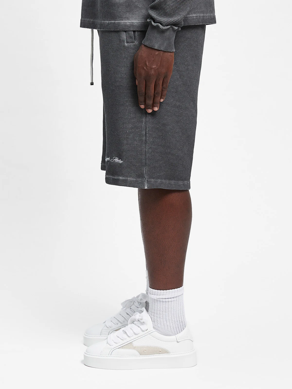 OIL WASHED WAFFLE SHORTS - VINTAGE GREY - Image 5