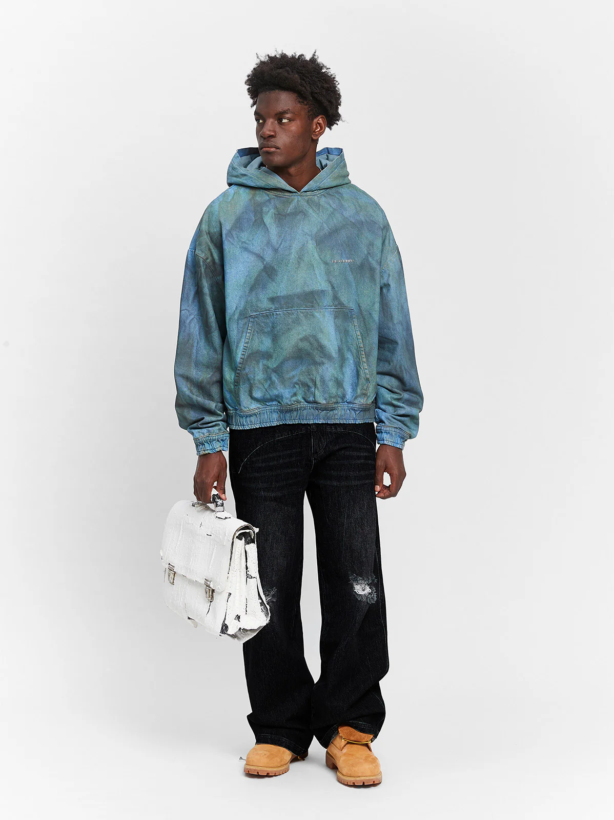 PAINTED ARTISAN DENIM HOODIE - WASHED BLUE - Image 10