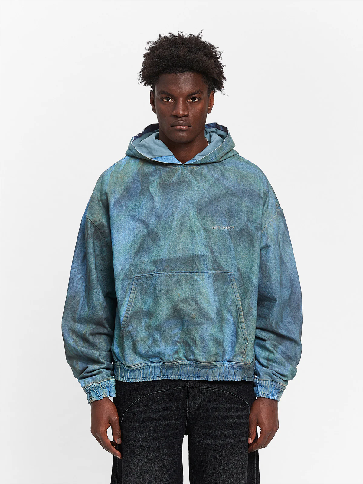 PAINTED ARTISAN DENIM HOODIE - WASHED BLUE - Image 2