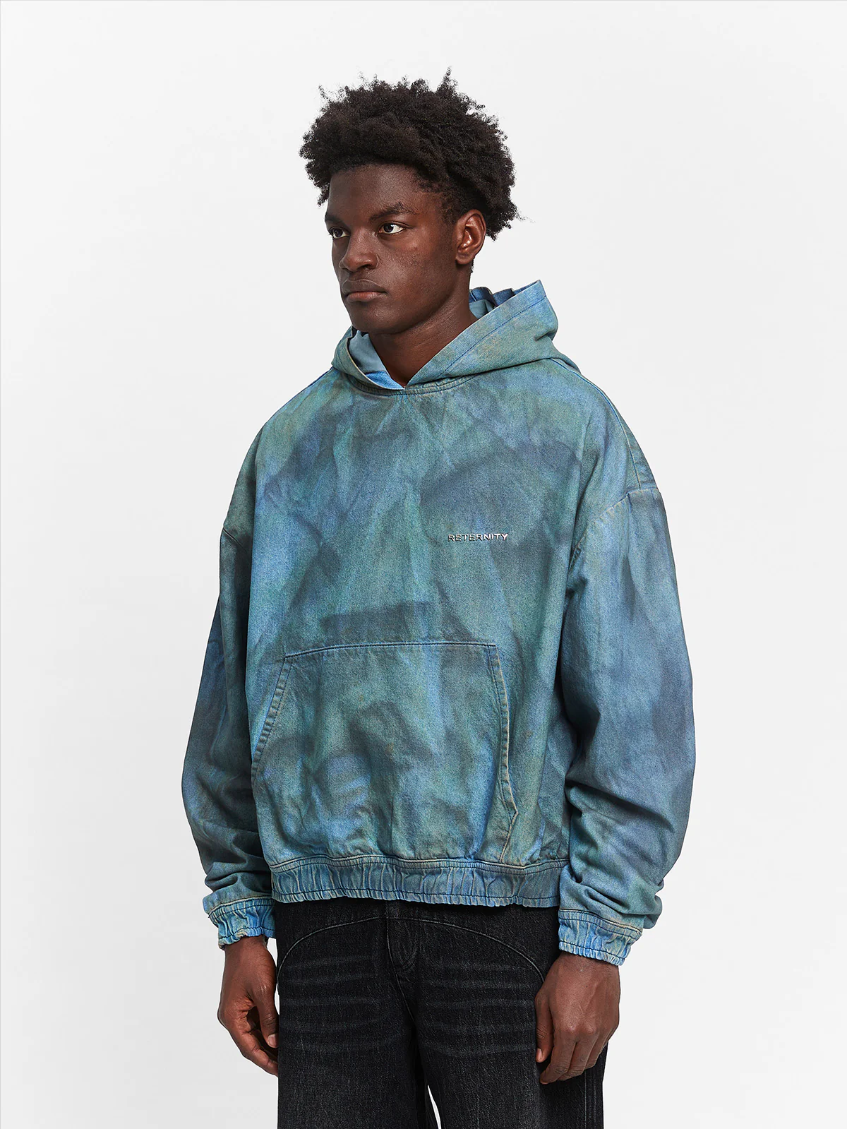PAINTED ARTISAN DENIM HOODIE - WASHED BLUE - Image 3