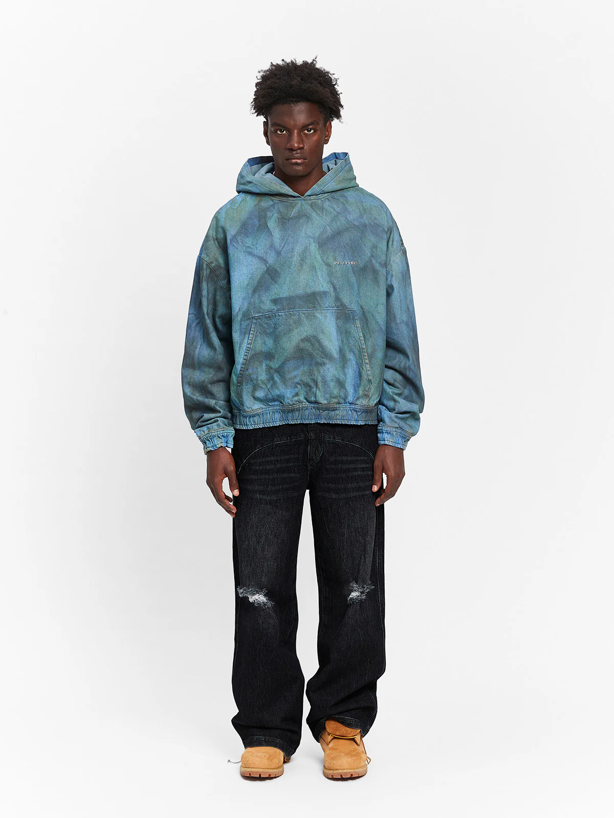 PAINTED ARTISAN DENIM HOODIE - WASHED BLUE - Image 6