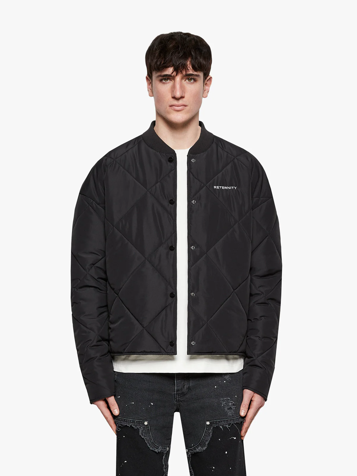 QUILTED BOMBER JACKET - BLACK - Image 2