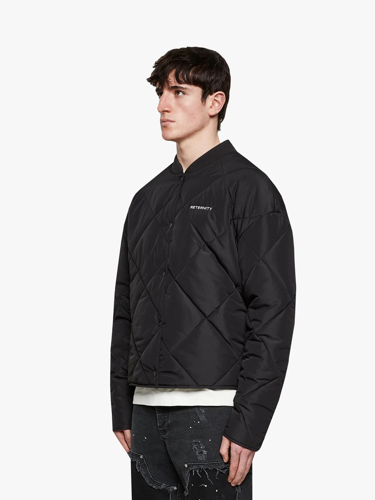 QUILTED BOMBER JACKET - BLACK - Image 3