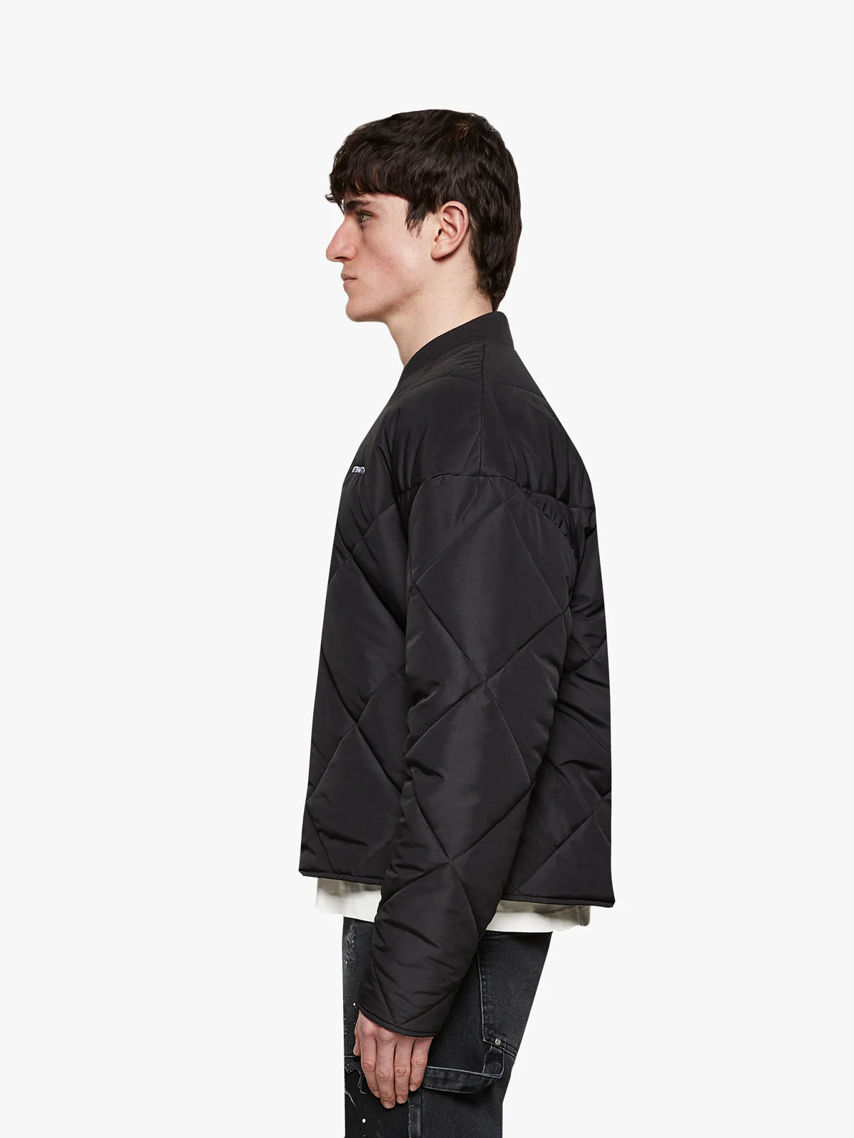 QUILTED BOMBER JACKET - BLACK - Image 4
