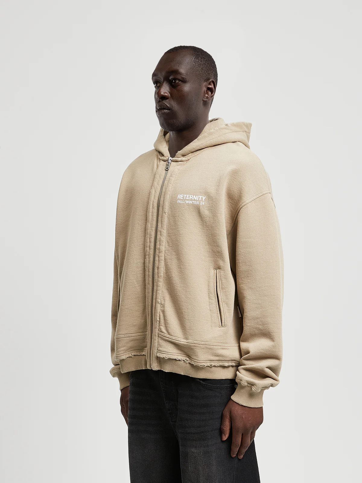 RIBBED ZIP-HOODIE - TAUPE - Image 3