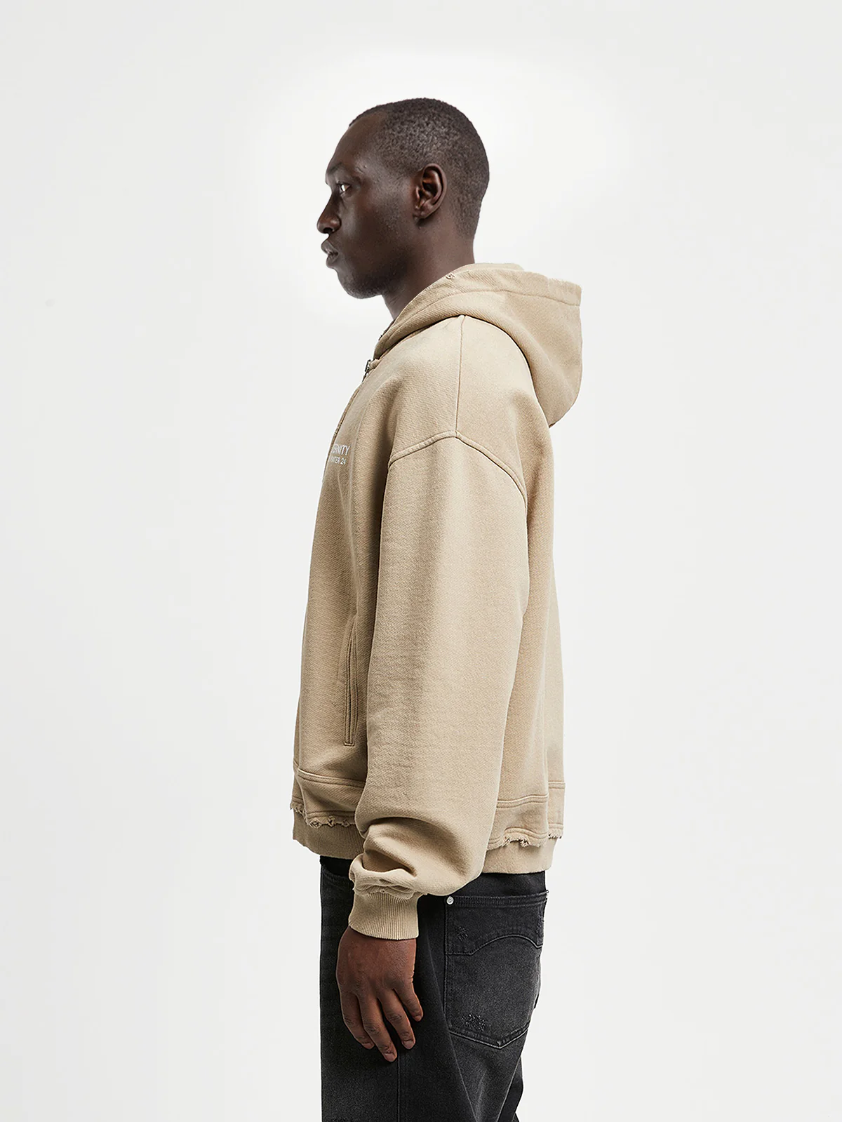 RIBBED ZIP-HOODIE - TAUPE - Image 4