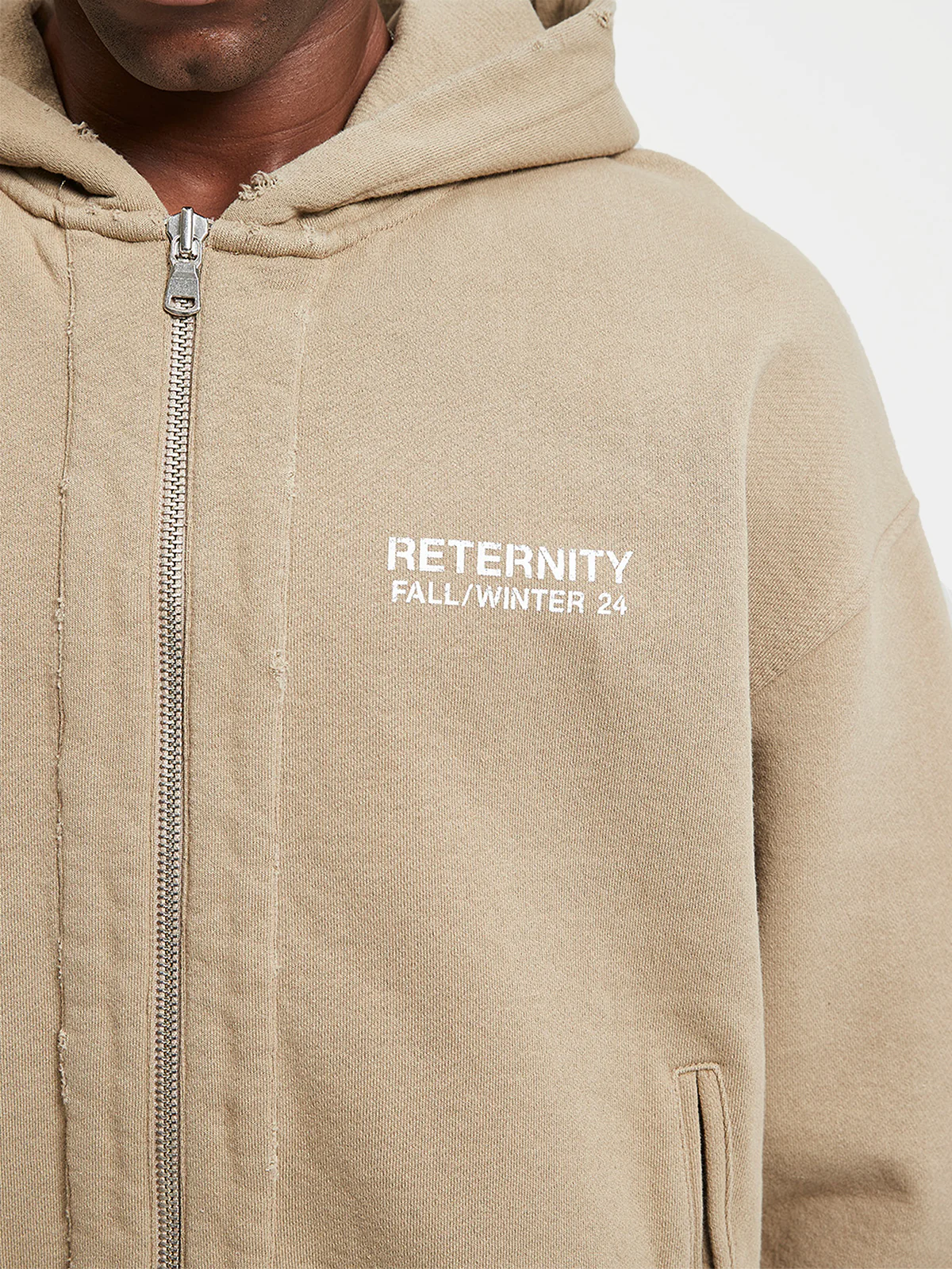 RIBBED ZIP-HOODIE - TAUPE - Image 8