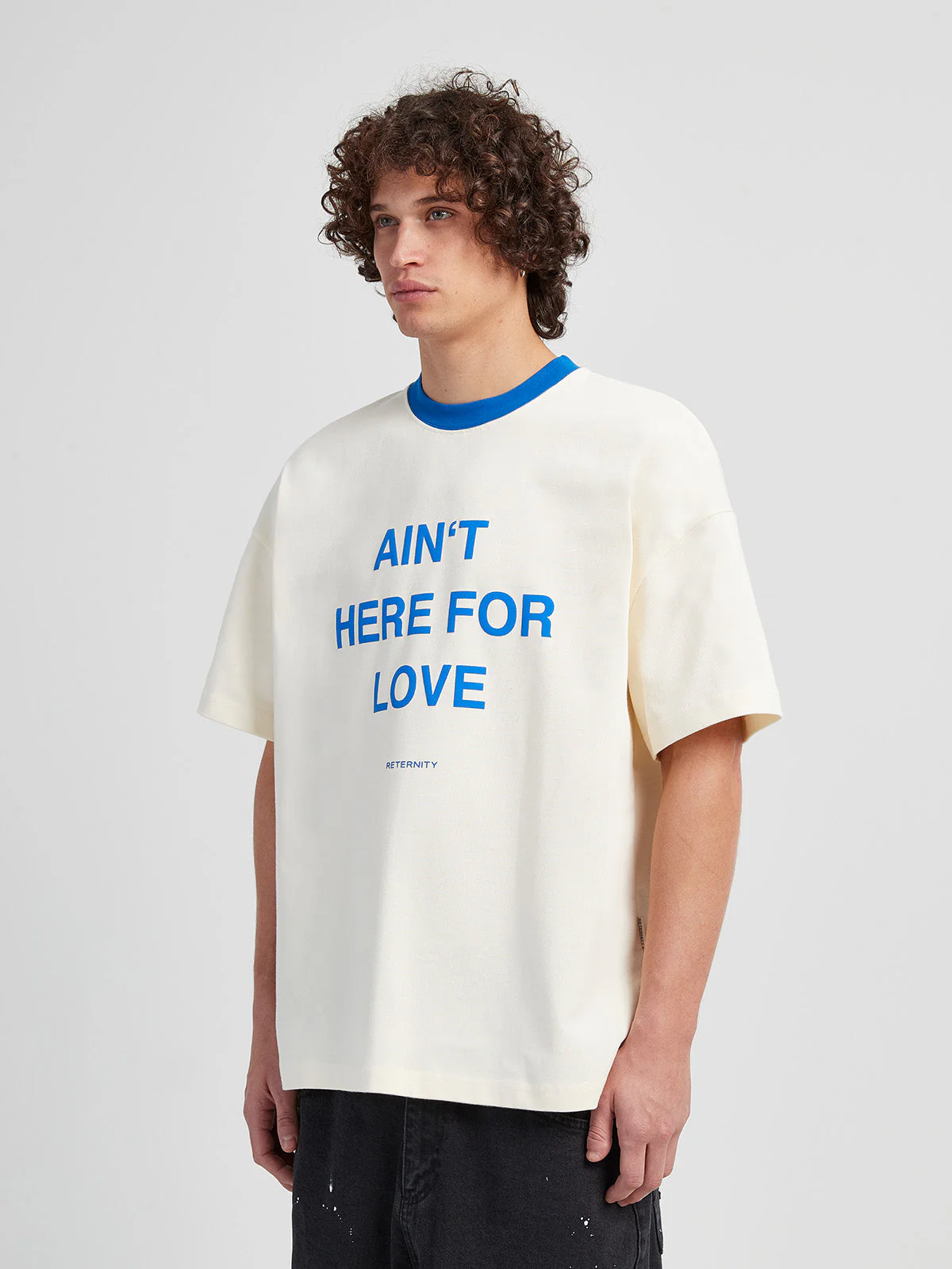 T-SHIRT 'AIN'T HERE FOR LOVE' - CREAM/BLUE - Image 3