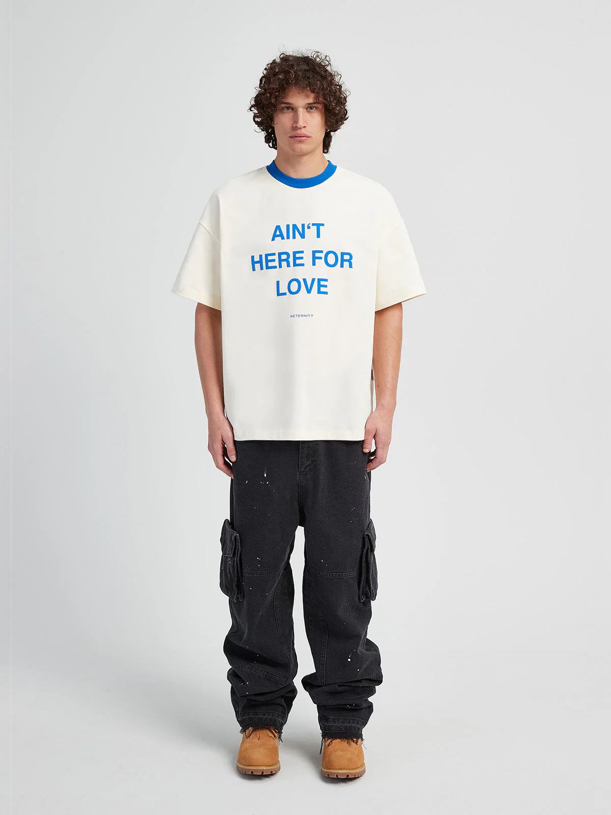 T-SHIRT 'AIN'T HERE FOR LOVE' - CREAM/BLUE - Image 6