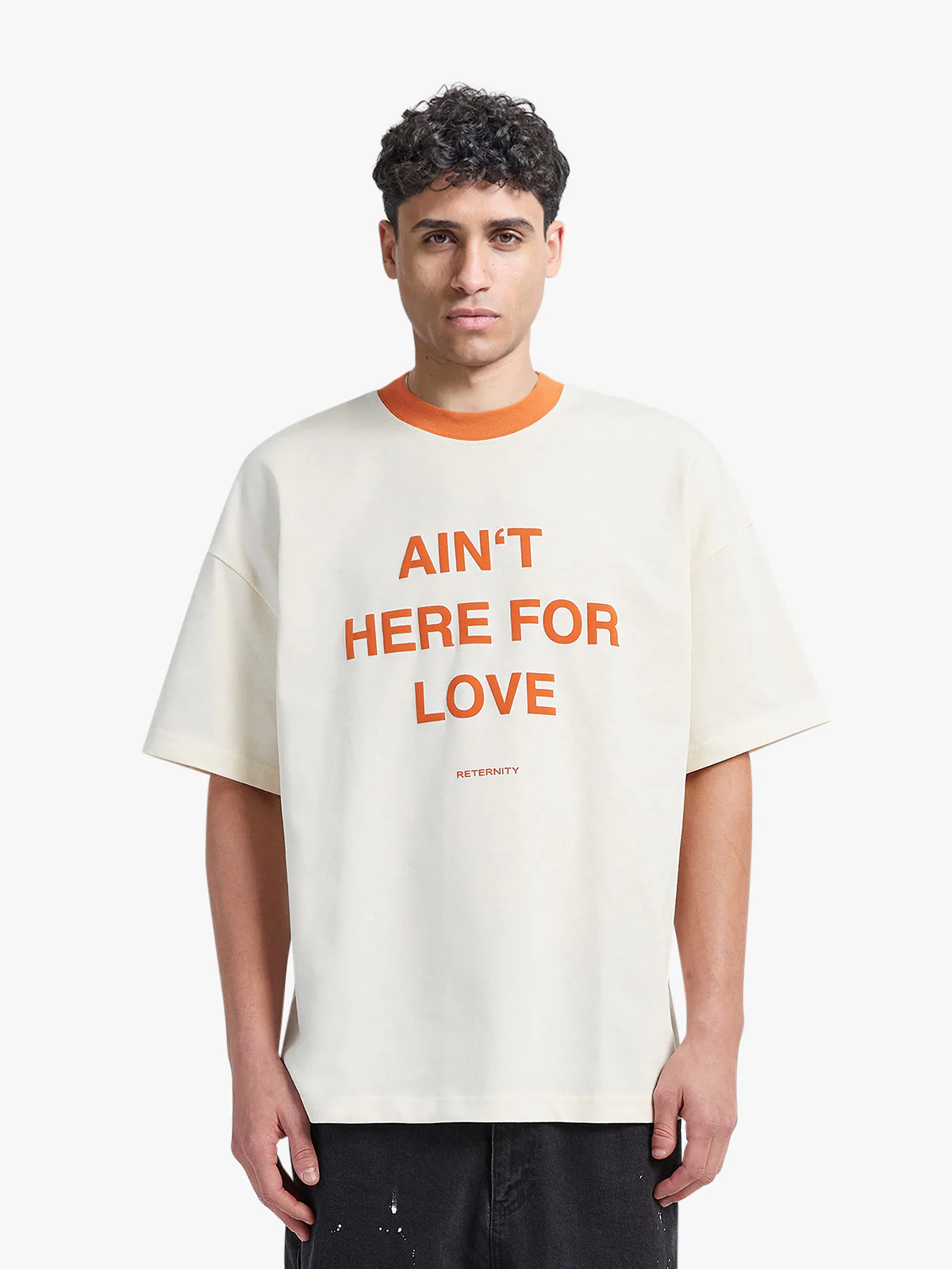 T-SHIRT 'AIN'T HERE FOR LOVE' - CREAM/ORANGE - Image 2