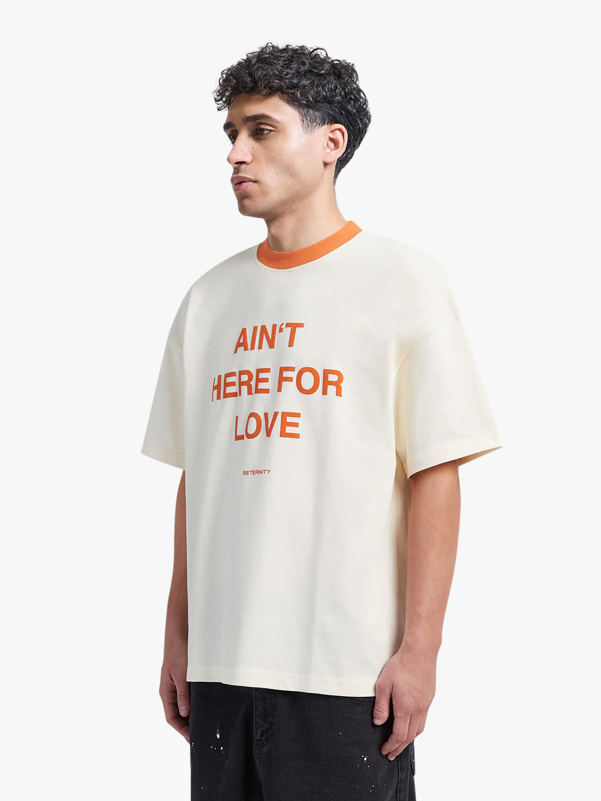 T-SHIRT 'AIN'T HERE FOR LOVE' - CREAM/ORANGE - Image 3