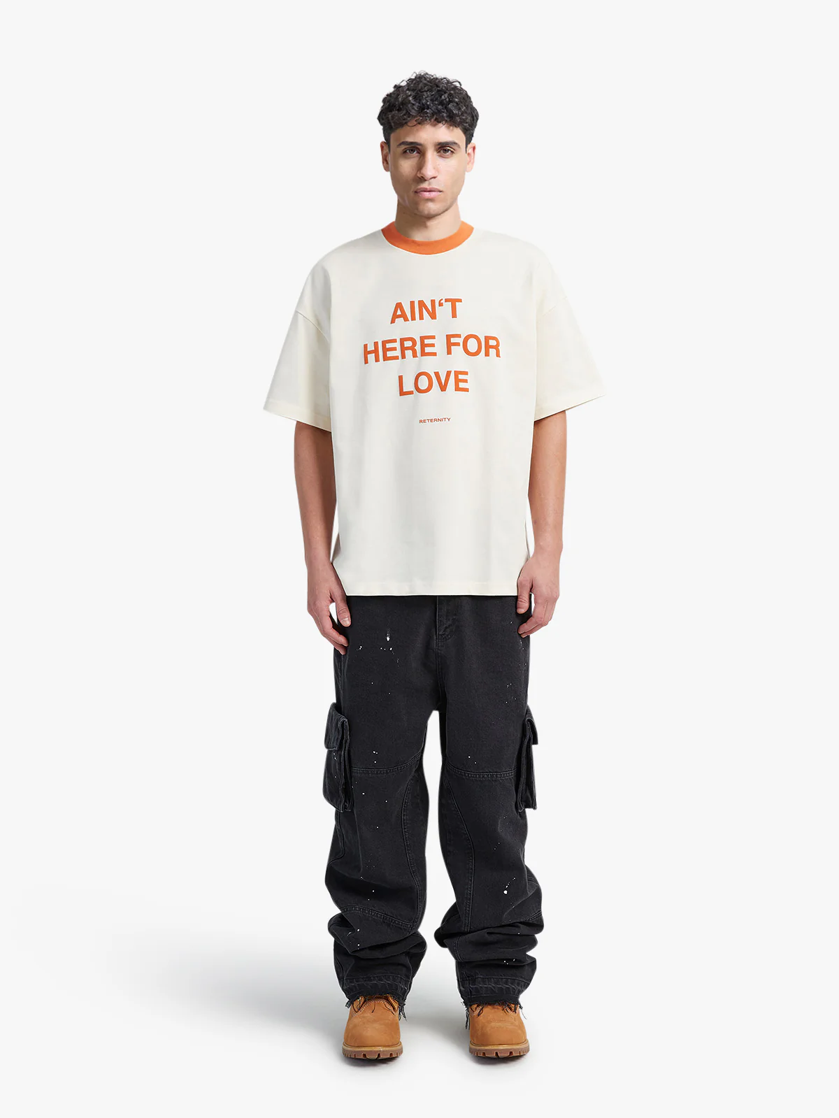 T-SHIRT 'AIN'T HERE FOR LOVE' - CREAM/ORANGE - Image 6