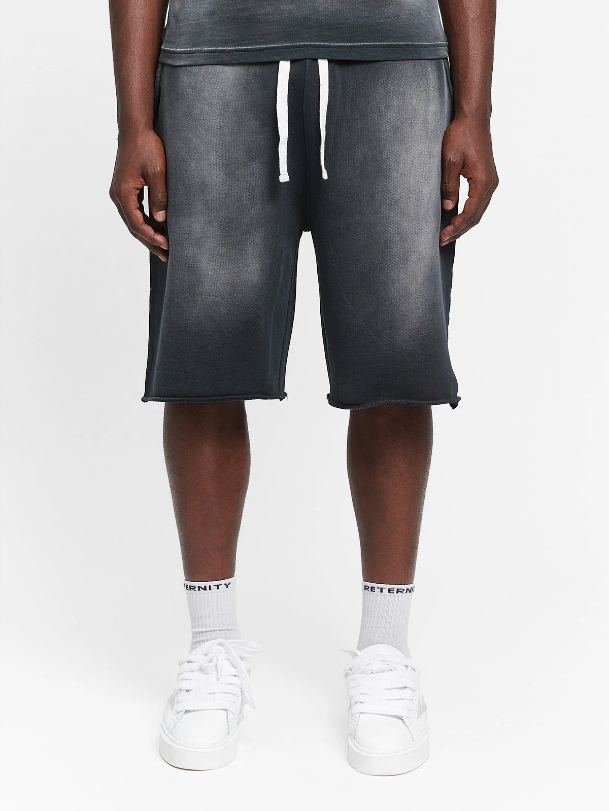 UNFINISHED COTTON SHORTS - WASHED BLACK - Image 2