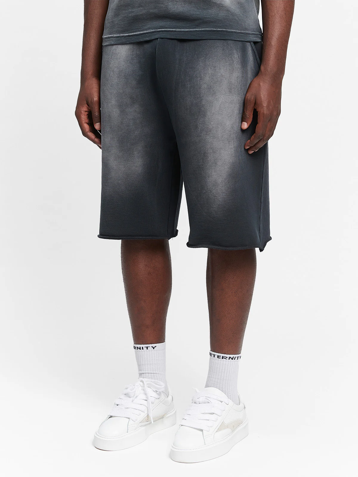 UNFINISHED COTTON SHORTS - WASHED BLACK - Image 3