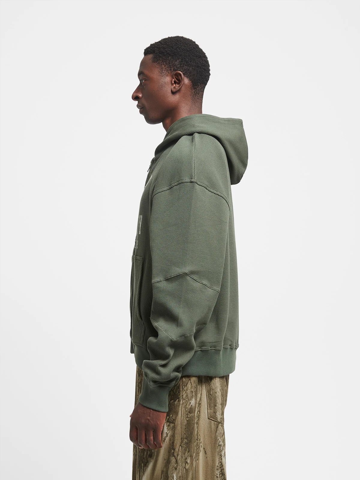 WAFFLE ZIP HOODIE - GREEN - Image 4