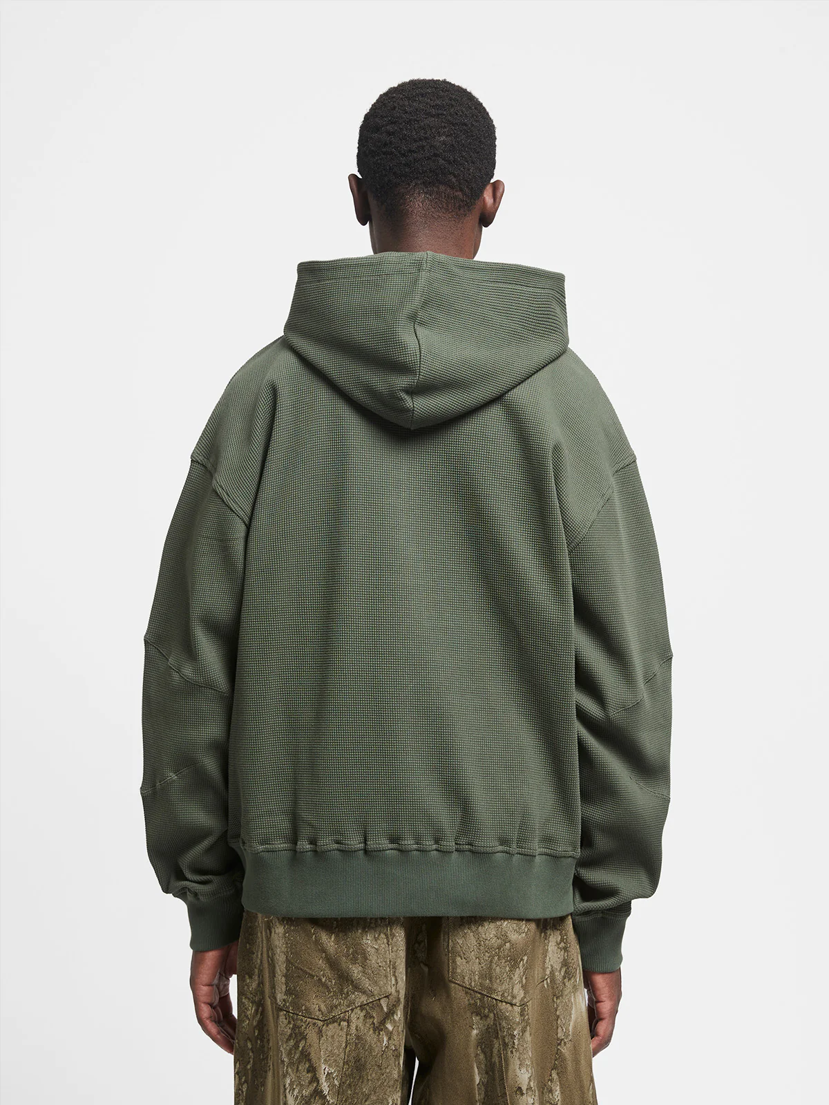 WAFFLE ZIP HOODIE - GREEN - Image 5