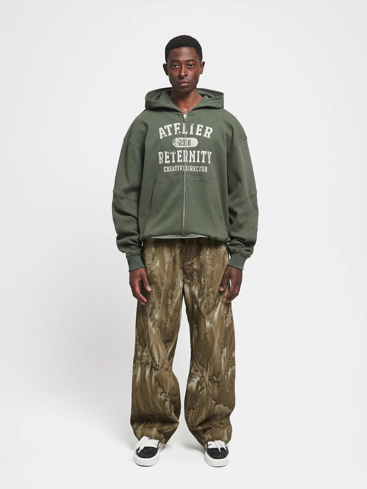 WAFFLE ZIP HOODIE - GREEN - Image 6